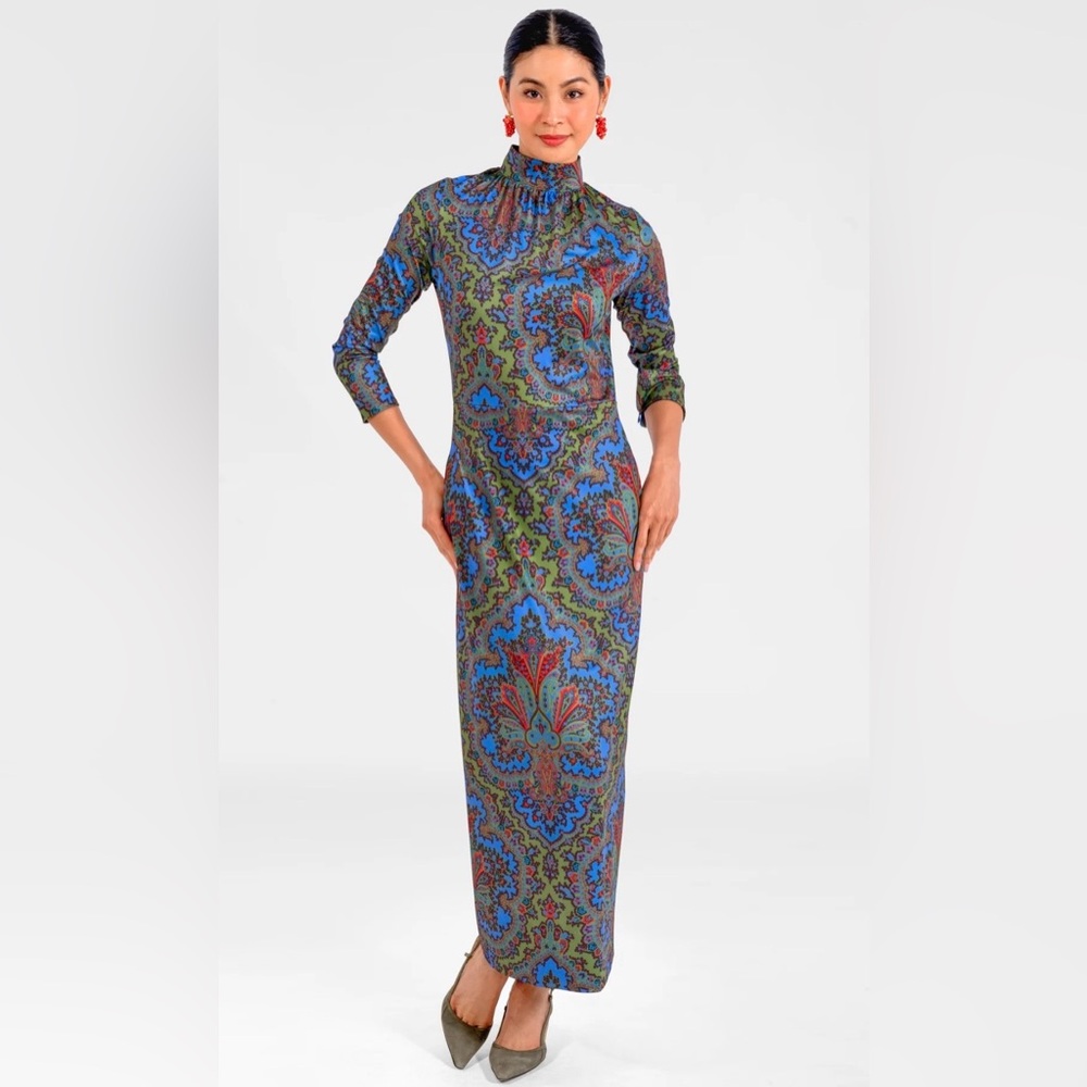 Gretchen Scott Scorching Hot Dress Passion Paisley Mock Neckline Pockets Size L